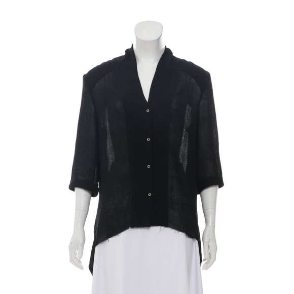 Helmut Lang raw edge button down high low short sleeve blouse - Picture 1 of 9